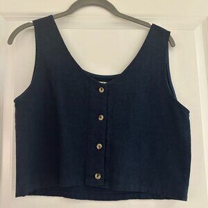 Me & Arrow Crop Tank Vest in Navy Linen